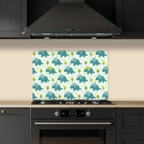 Triceratop - Blauw - Stippen - Boompjes keuken achterwand spatscherm klein -sfeer1