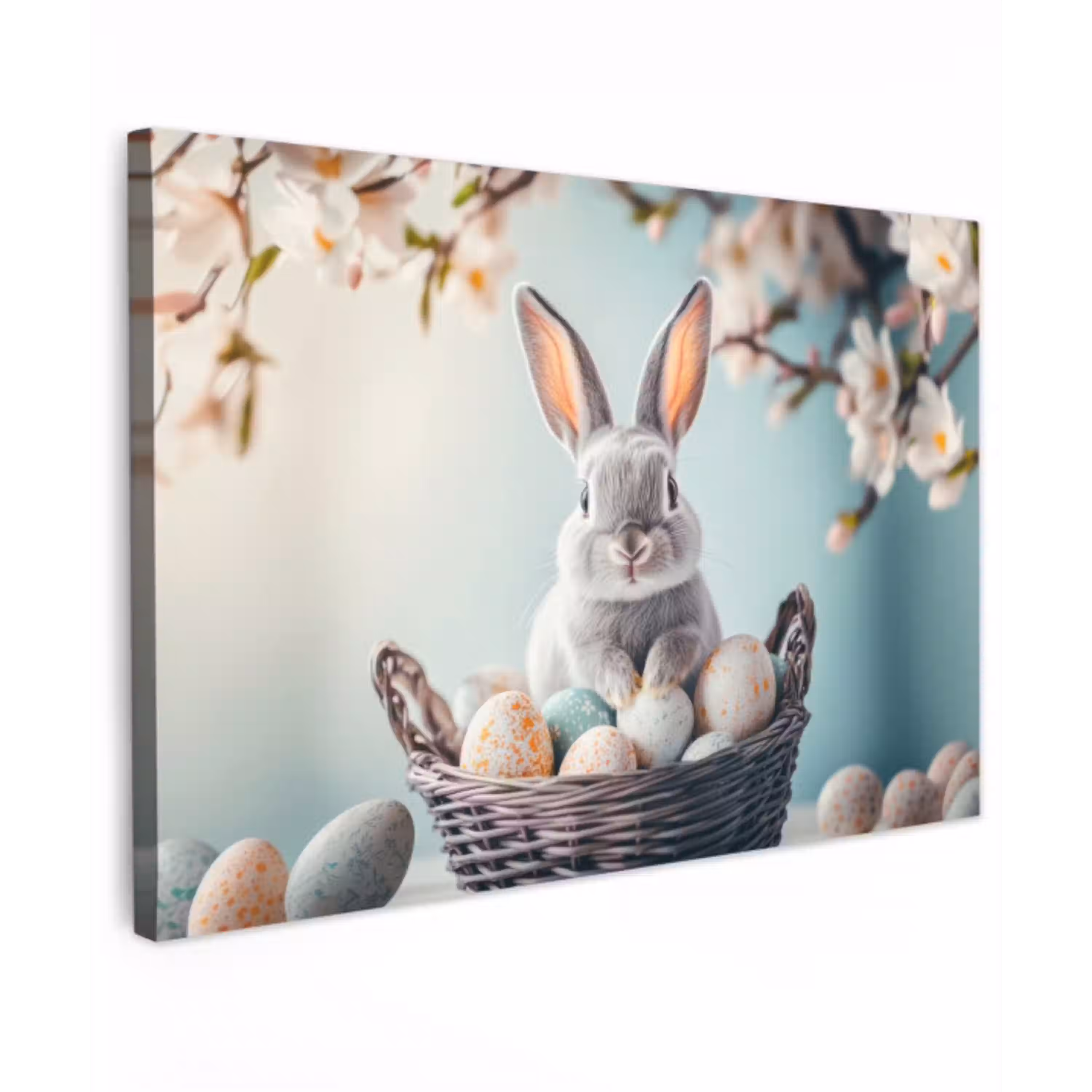 Konijn - Eieren - Mand Tuinposter op houten frame 2 cm dik klein -3d