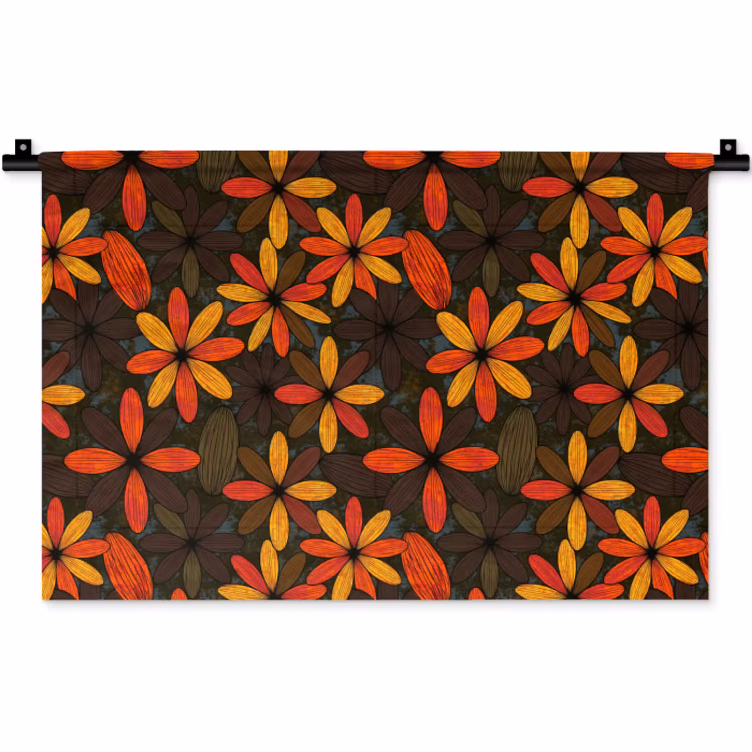 Oranje - Retro - Bloemen - Herfst Wandkleed katoen klein 269 -zz3d