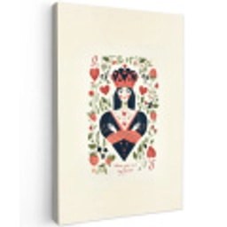 Speelkaart - Hartenkoningin - Bloemen - Hartjes Tuinposter op houten frame 2 cm dik middel -3d