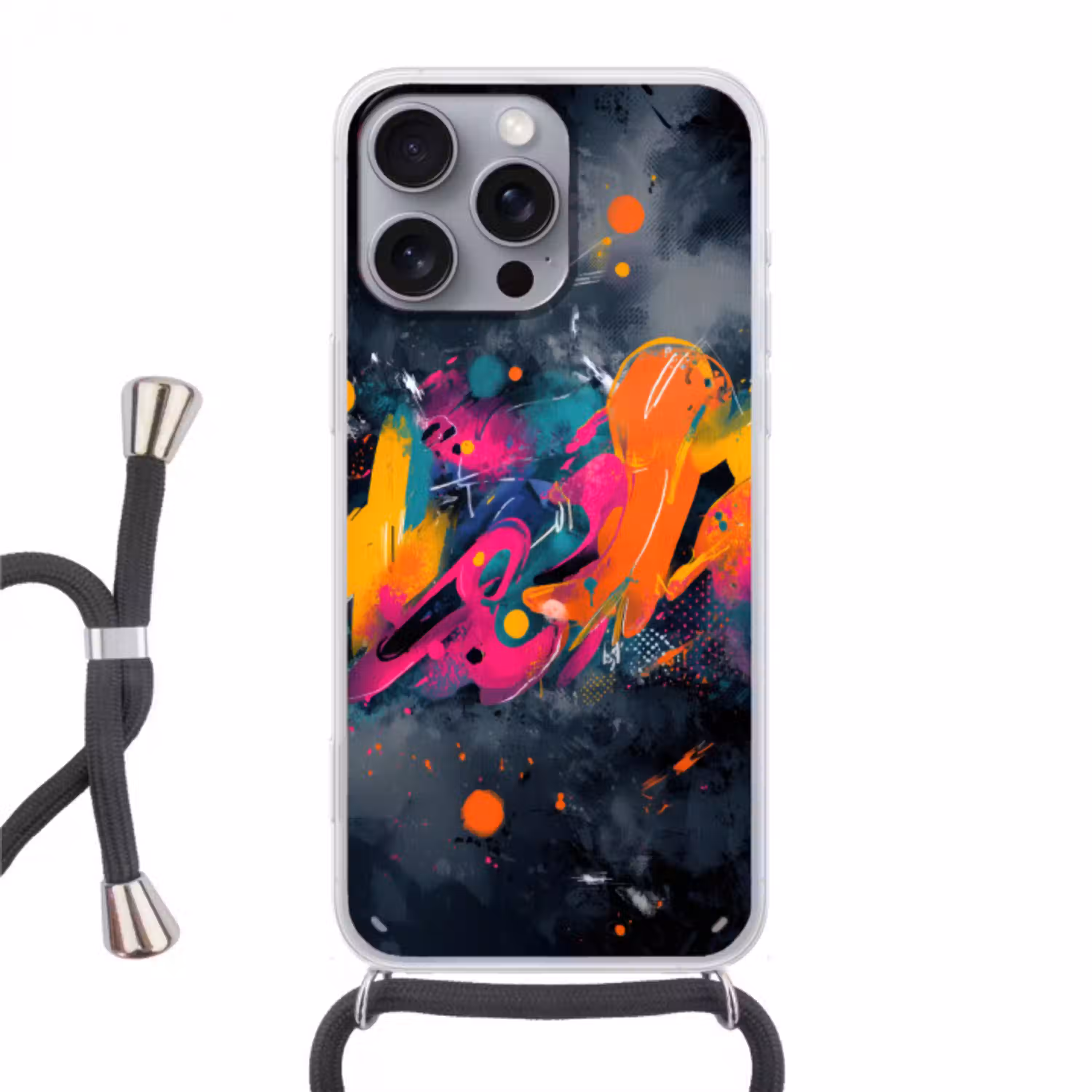 Abstract - Graffiti - Kleurrijk - Verfspatten Hoesje iPhone 16 Pro Max met koord klein -3d
