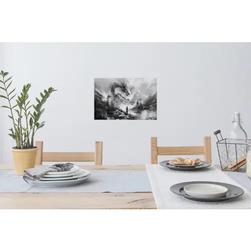 Krijger - Draak - Grijs Muursticker klein -eettafel