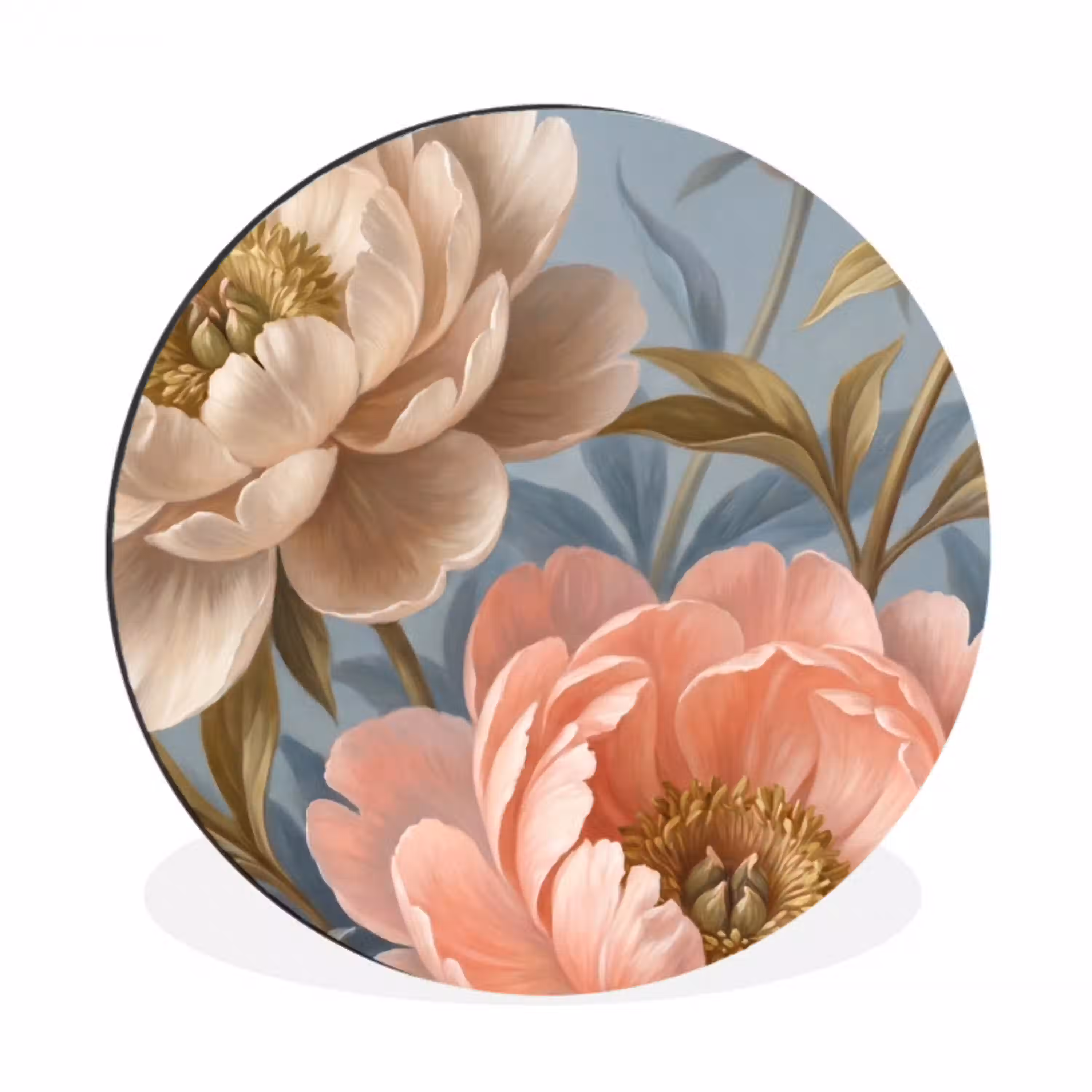 Bloemen - Roze - Beige - Modern - Natuur Wandcirkel aluminium klein -3d