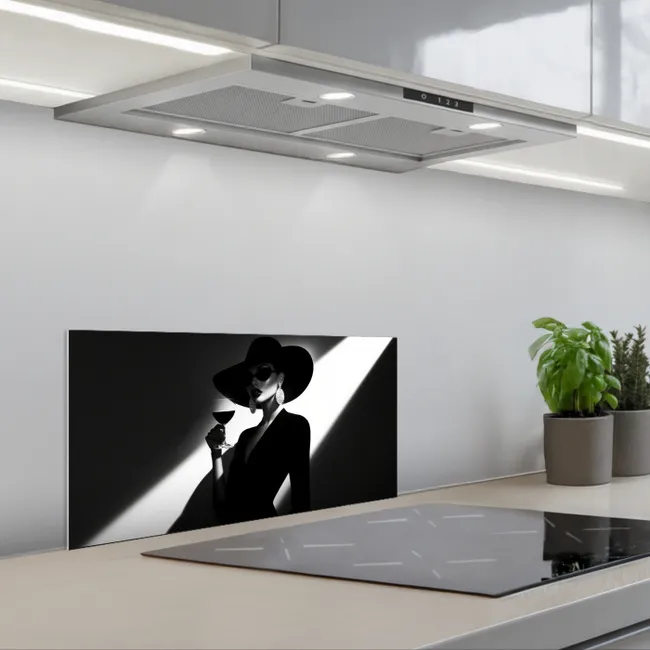 Vrouw - Wijn - Chic keuken achterwand spatscherm klein -3d_schuin