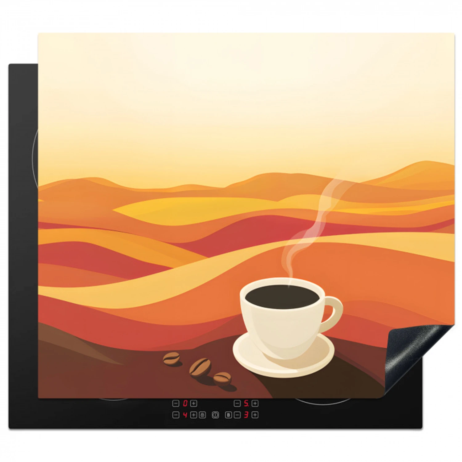 Koffie - Landschap - Oranje - Koffiebonen Inductie beschermer vinyl 3mm middel -3d