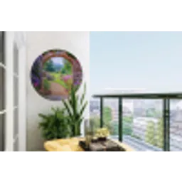 Doorkijk - Poort - Bloemen - Tuin Wandcirkel tuinposter met ringen klein -buiten1
