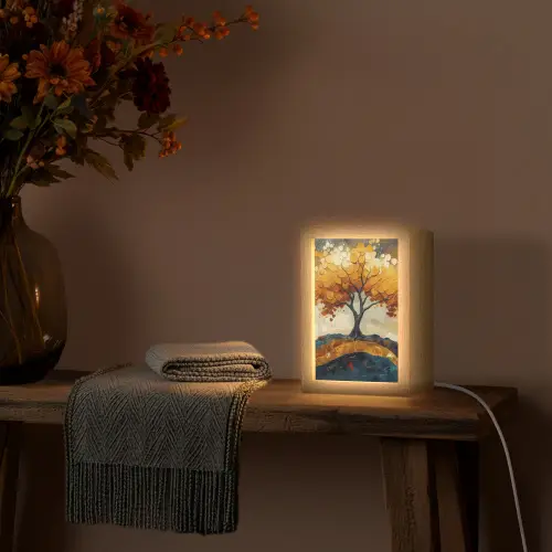 Boom - Natuur - Goud - Modern Light Box met kabel (Tafellamp) klein -sfeer4