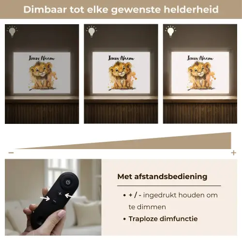 Leeuw - Waterverf - Bruin - Dieren - Meisjes - Jongens Light Box met batterij (Wandlamp kind) middel -USP_dimbaarNL