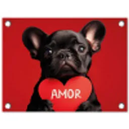 Amor - Hond  - Hartje - Rood tuinposter los doek klein -3d