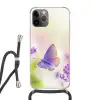 Lavendel - Vlinder - Bloemen Hoesje iPhone 12 Pro met koord klein -3d