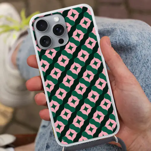 Groen - Roze - Retro - Sterren Hoesje iPhone 16 Pro Max met koord klein 804 -sfeer3