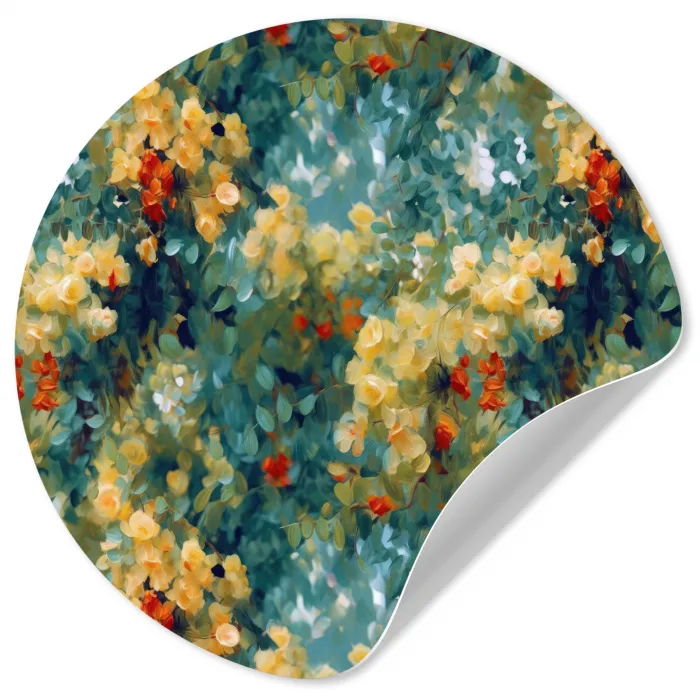 Geel - Bloemen - Groen - Bladeren Wandcirkel behangsticker klein 186 -3d