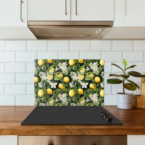 Hangende - Citroenen - Witte - Bloemetjes keuken achterwand spatscherm klein 900 -sfeer2