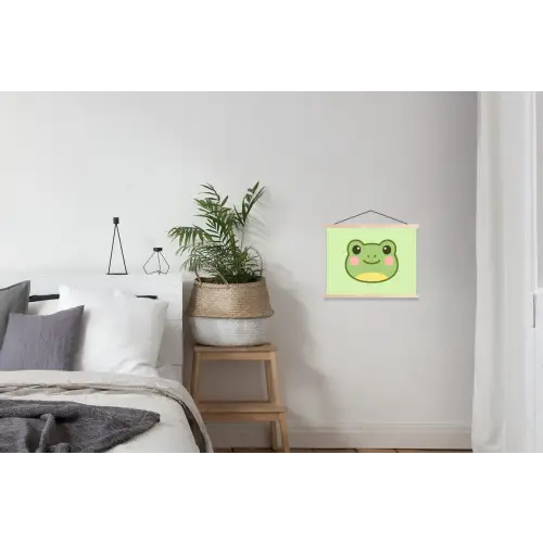 Kikker - Groen - Vriendelijkheid textielposter latten blank klein -woonkamer