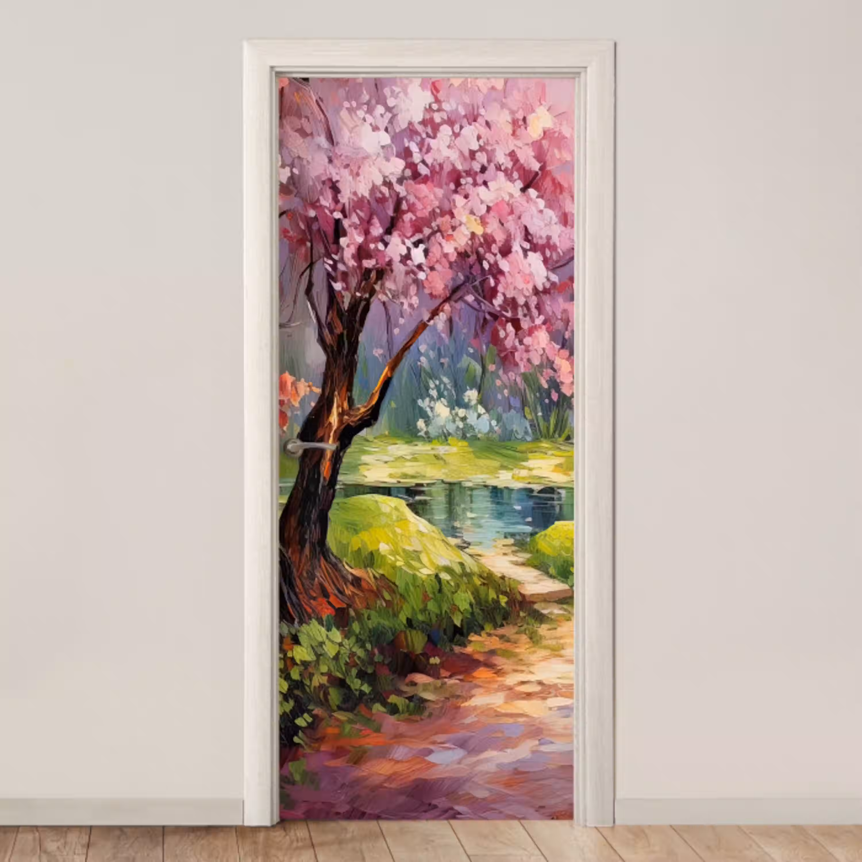 Watercolor - Natuur - Bomen - Kunst - Bloemen deurposter klein -3d_beige