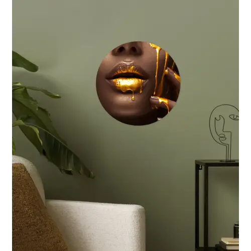 Goud - Vrouw - Verf - Lippen - Luxe Wandcirkel behangsticker klein -sfeer2