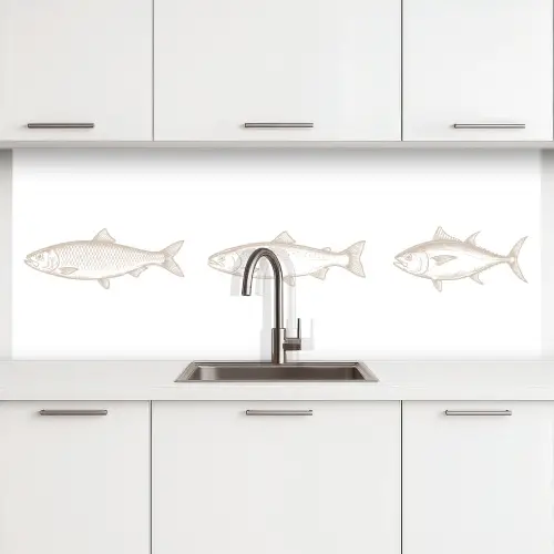Vissen - Wit - Beige keuken achterwand 2 middel -3d