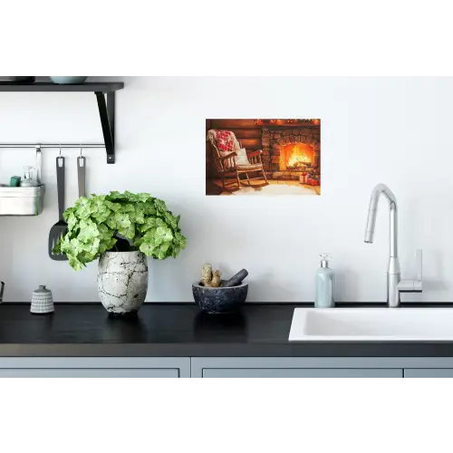 Winter - Kerst - Huis - Openhaard Muursticker klein -keuken
