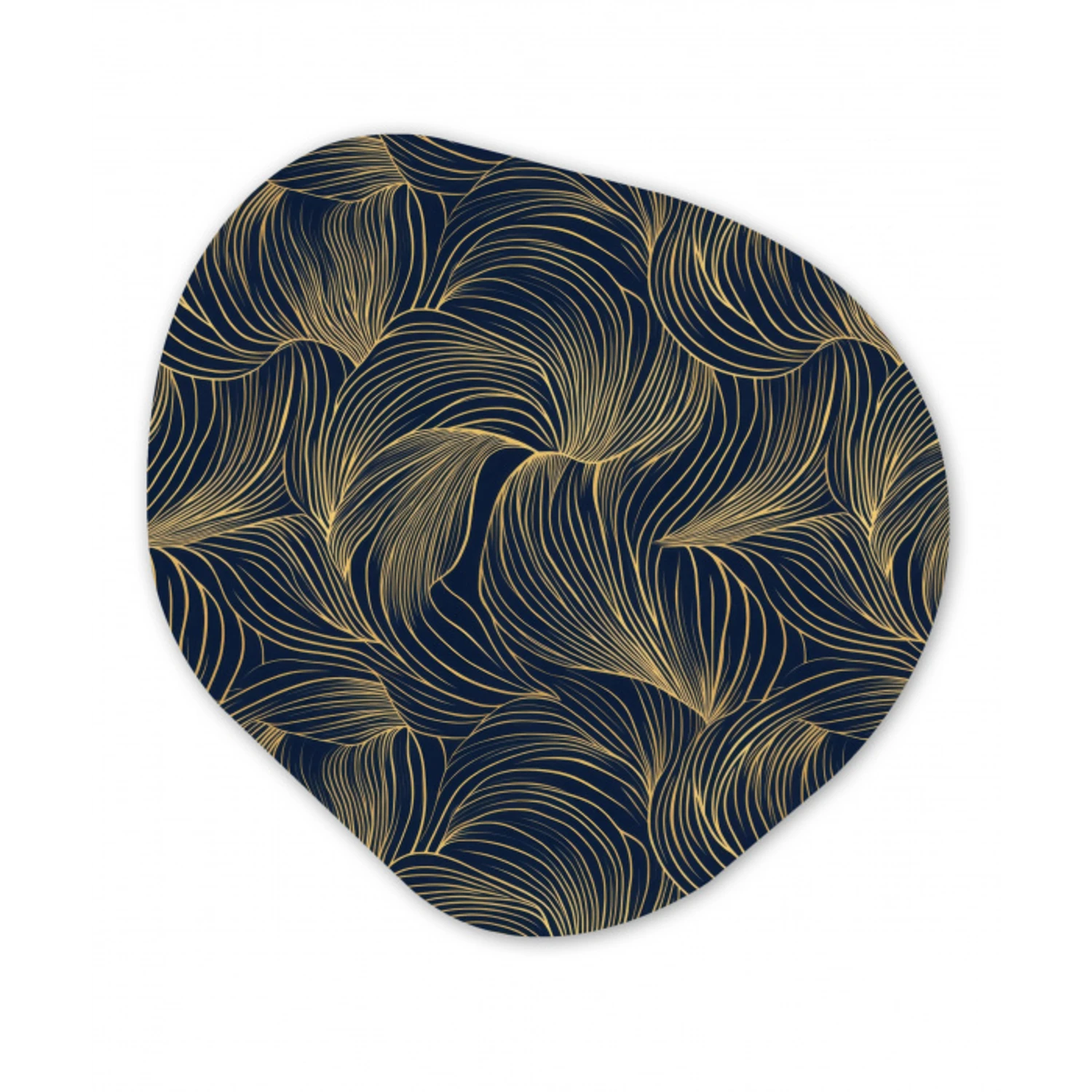 Abstract - Lijnen - Blauw - Goud Wandcirkel Organisch Aluminium middel 851 -3d