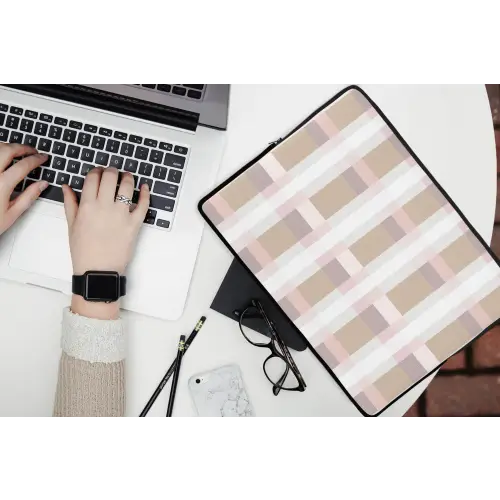 Ruitpatroon - Aardetinten - Minimalistisch laptophoes neopreen klein 279 -bureau