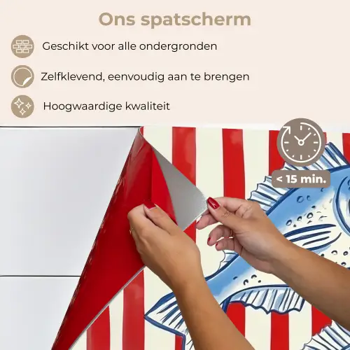 Vissen - Verticale strepen - Blauw - Rood keuken achterwand spatscherm klein -spatscherm_NL