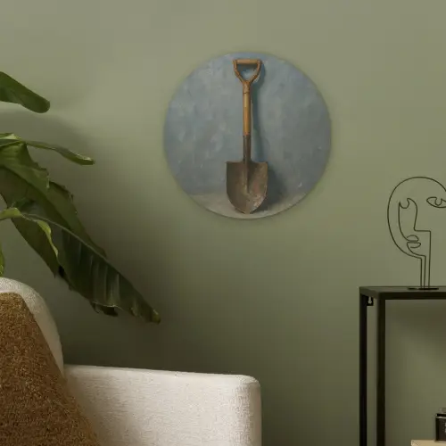 Schep - Gereedschap - Schilderij Akoestische PET Vilt - Rond klein -sfeer2