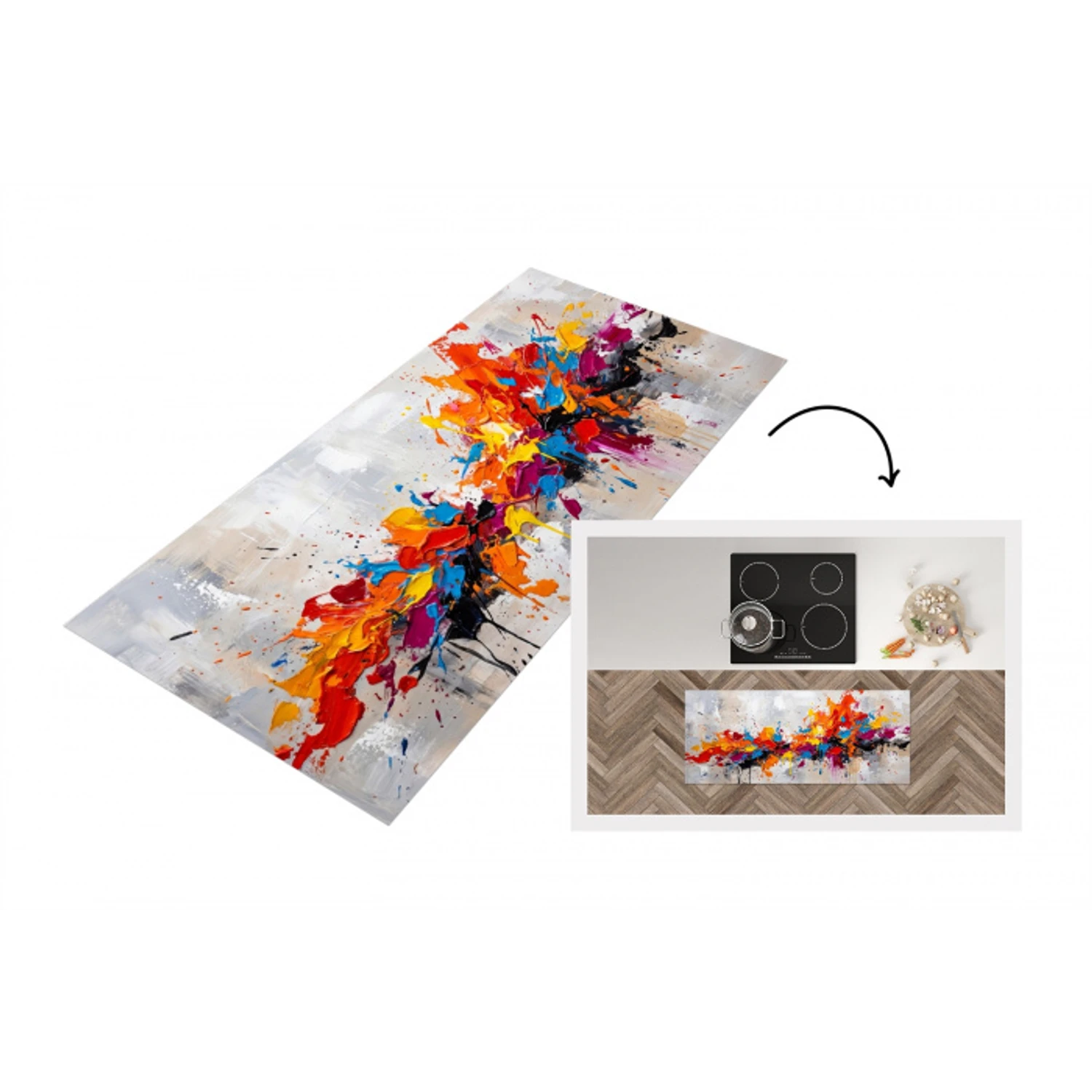 Abstract - Schilderij - Kleurrijk - Dynamisch Keukenloper - keukenmat middel -3d