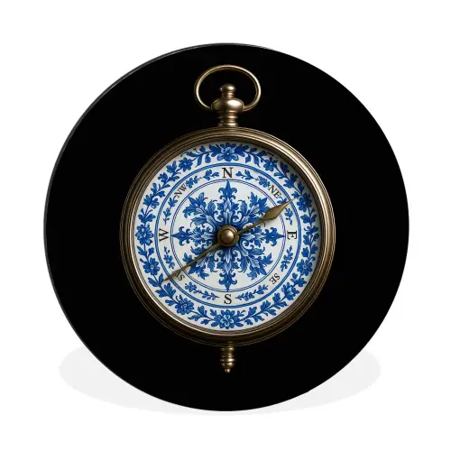 Kompas - Delfts blauw - Zwart Wandcirkel aluminium klein -3d