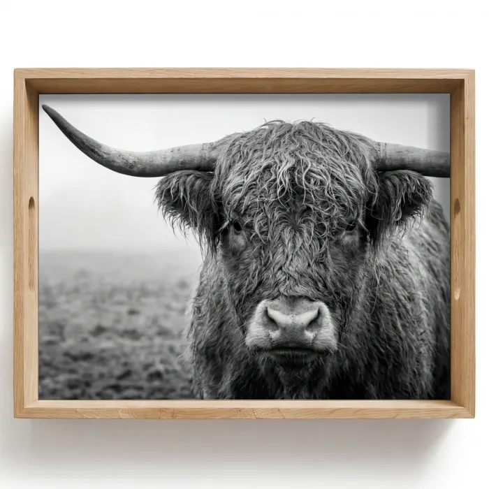 Schotse hooglander - Zwart - Wit - Gras Dienblad Rechthoek middel -z3d_shopping