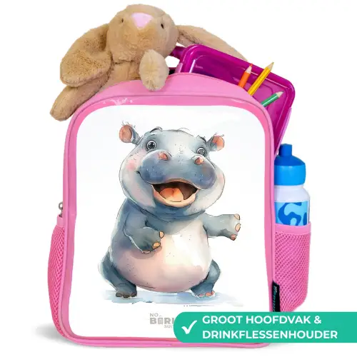 Baby nijlpaard Kinderrugzak - Roze middel -inhoud_NL