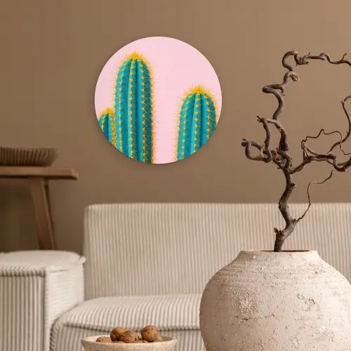 Cactussen - Modern - Pastel Wandcirkel kunststof plaat 5mm dik klein -sfeer1