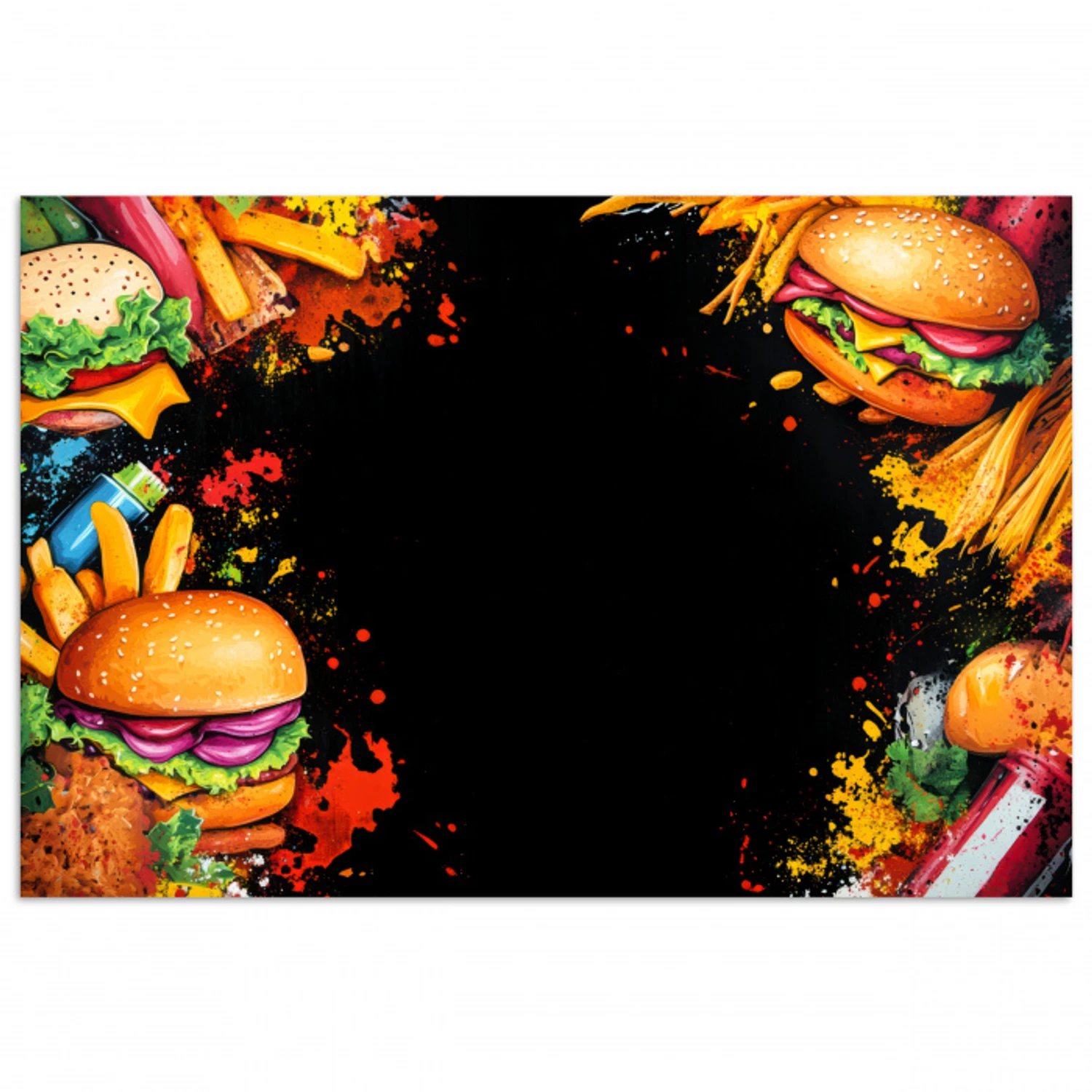 Fastfood - Graffiti - Hamburger - Eten - Modern poster papier klein -3d