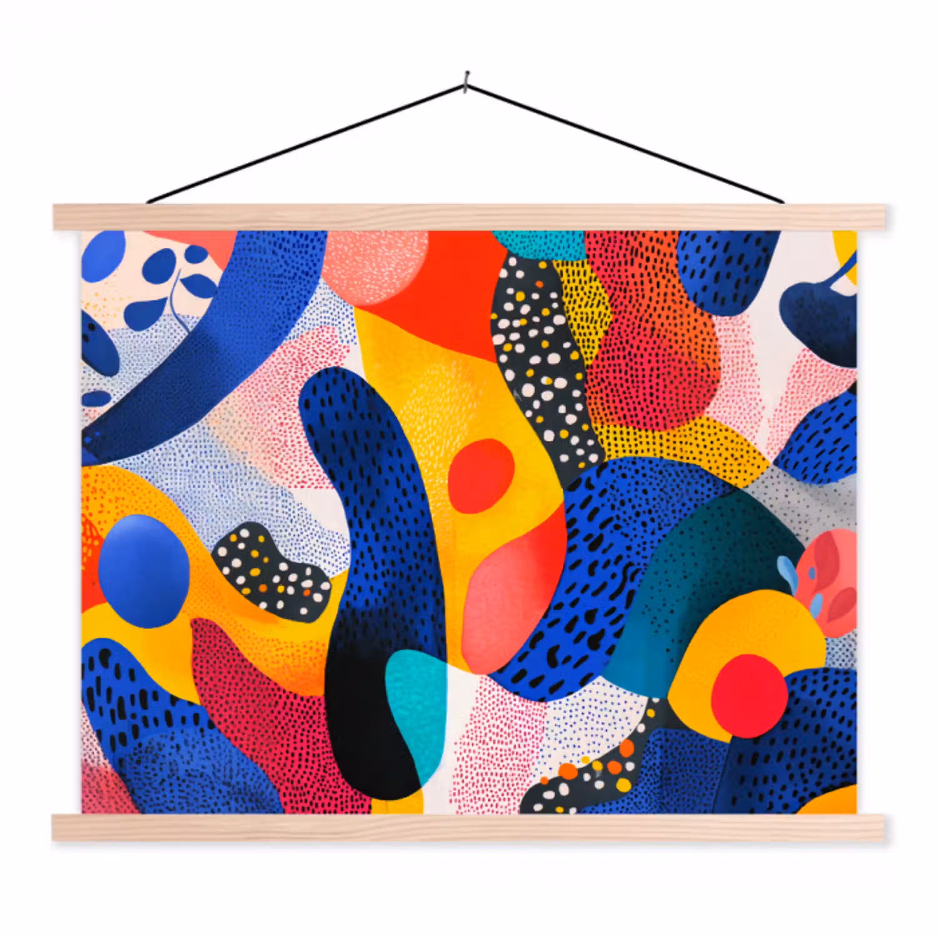 Vormen - Abstract - Stippels - Blauw textielposter latten blank klein -3d