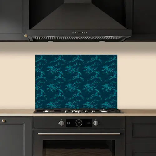 Bloesem - Blauw - Turquoise keuken achterwand spatscherm klein 900 -sfeer1