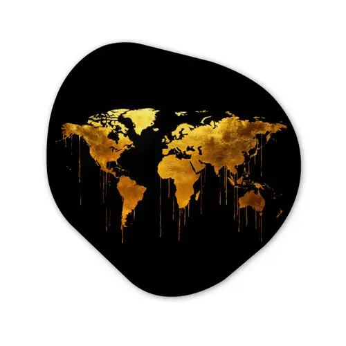 Wereldkaart - Goud - Druipen - Zwart Wandcirkel Organisch Plexiglas middel -3d