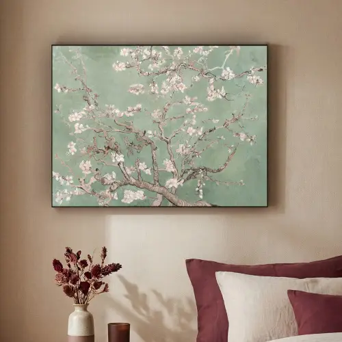 Amandelbloesem - Kunst - Van Gogh - Groen Textielframe - compleet frame klein -sfeer1