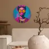 Vrouw - Kauwgom - Zonnebril - Oranje Wandcirkel plexiglas klein -sfeer1