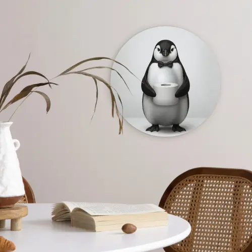 Pinguïn - WC rol - Wit Wandcirkel kunststof plaat 5mm dik klein -sfeer4