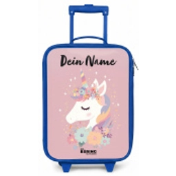 Eenhoorn - Roze - Bloemen Kinderkoffer - Blauw klein -zz3dotto