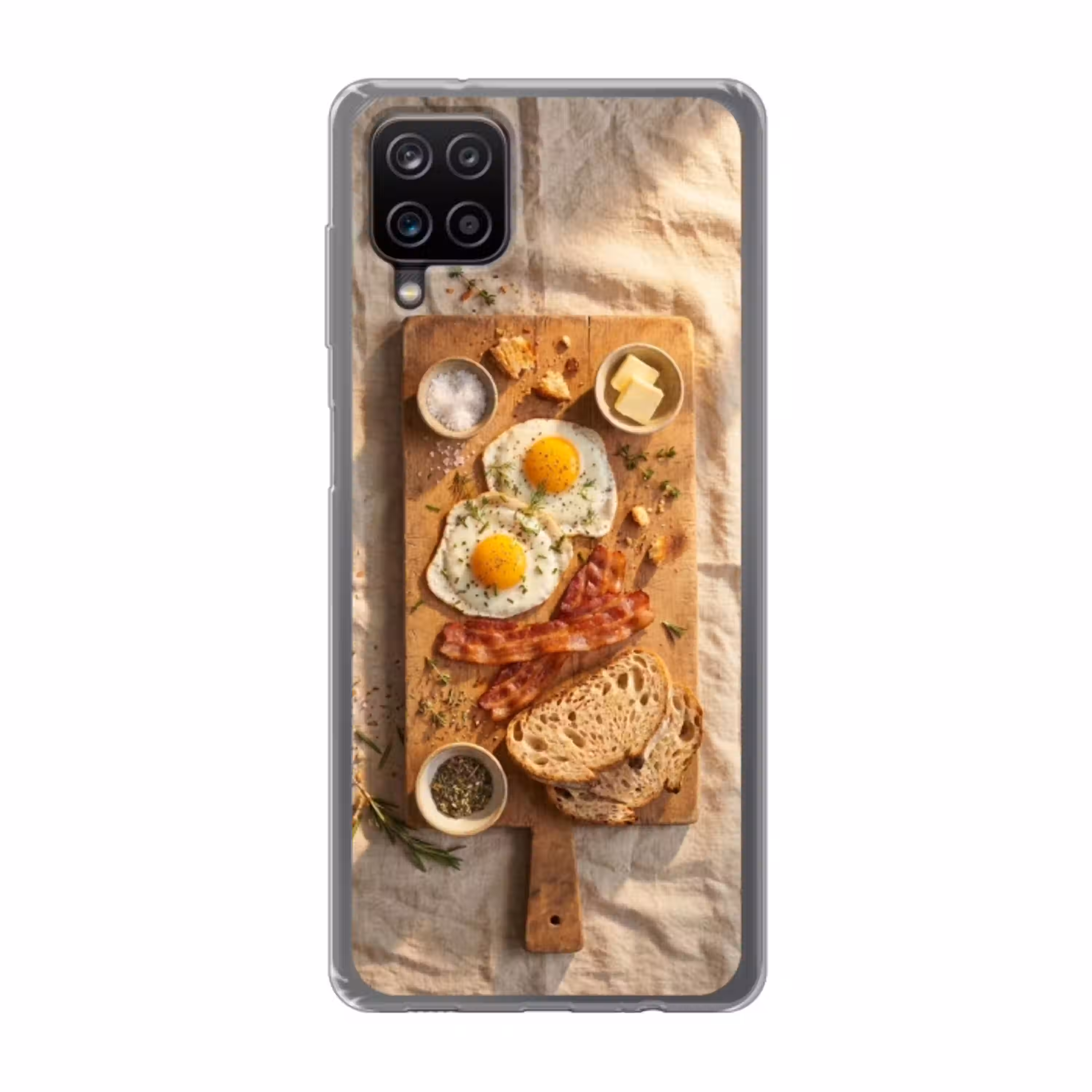 Eten - Ontbijt - Hout - Rustiek - Geel Telefoonhoesje Samsung Galaxy A12 klein -3d