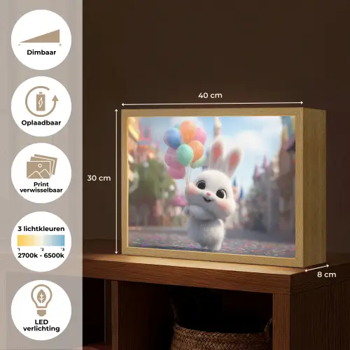 Konijn - Ballonnen - Gekleurd - Confetti Light Box met batterij (Wandlamp kind) middel -USP_websiteoverzichtNL