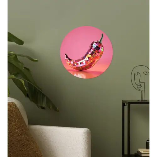 Peper - Disco - Rood - Glitter Wandcirkel behangsticker klein -sfeer2