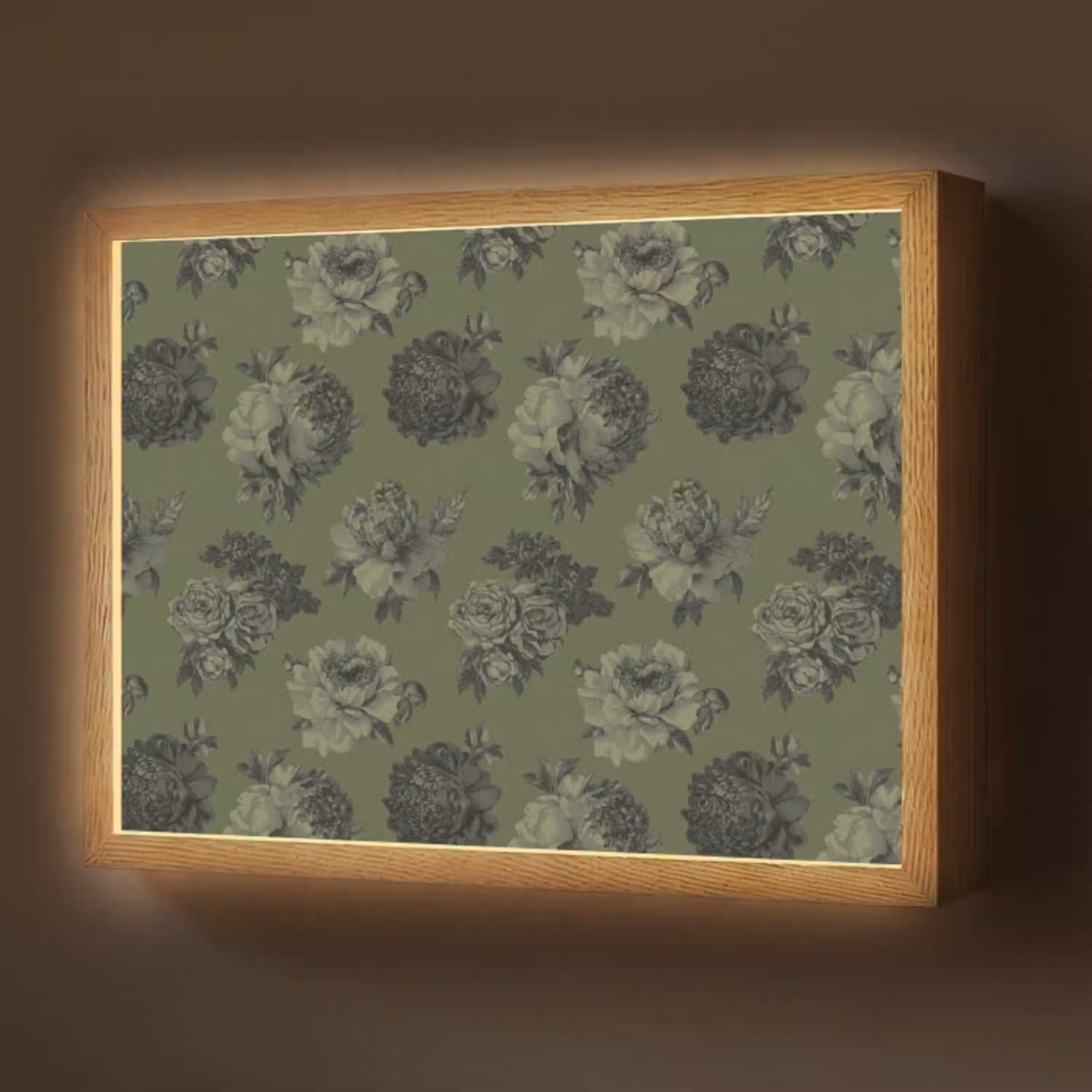 Klassiek - botanisch - olijfgroen - bloemen Light Box met batterij (Wandlamp) middel 907 -z3d_website