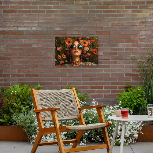 Vrouwen - Bloemen - Modern - Bril - Abstract Tuinposter op houten frame 2 cm dik klein -sfeer3