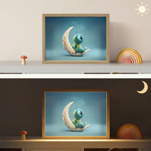 Maan - Ruimtewezen - Blauw Light Box met batterij (Wandlamp kind) middel -sfeer3_kind