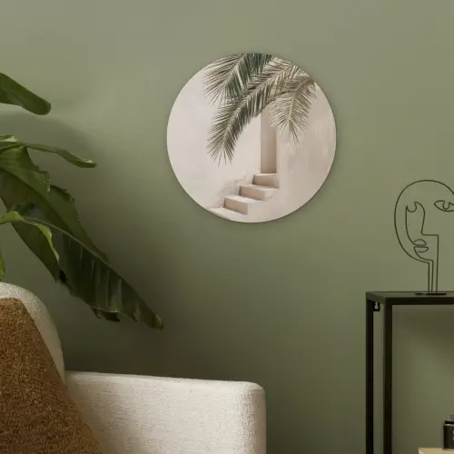 Palmboom - Schaduw - Trap - Beige Akoestische PET Vilt - Rond klein -sfeer2