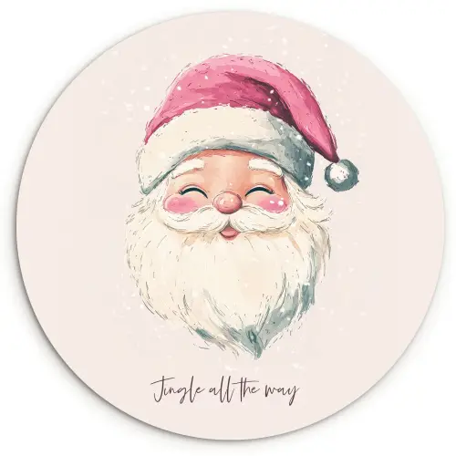 Kerstman - Kerst - Quote - Beige Wandcirkel kunststof plaat 5mm dik klein -3d