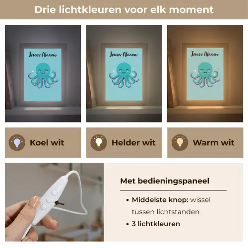 Octopus - Blauw - Gezicht Light Box met kabel (Kinderlampje) klein -USP_lichtkleurNL