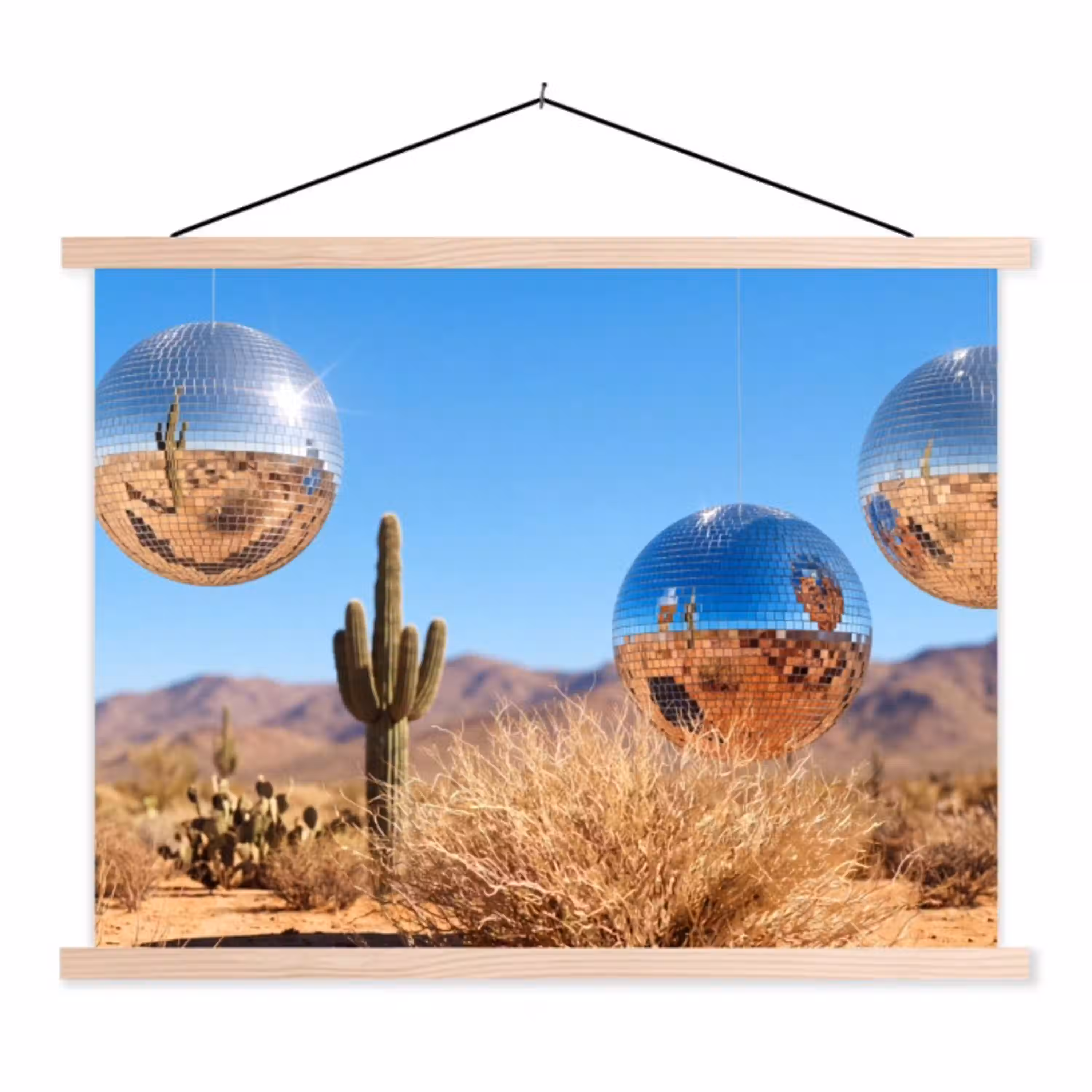 Woestijn - Spiegelbal - Kunst textielposter latten blank klein -3d