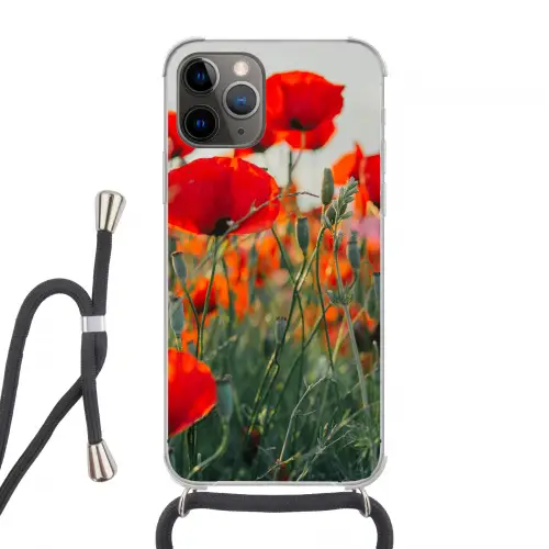 Klaproos - Bloemen - Wilde bloemen Hoesje iPhone 12 Pro met koord klein -3d